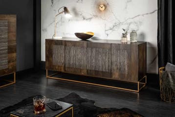 Massief dressoir ONYX 180 cm donkerbruin mangohout edelsteen, Ophalen of Verzenden, Nieuw