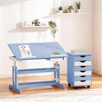 Bureau in hoogte verstelbaar en verrijdbare ladekast - blauw, Verzenden, Nieuw