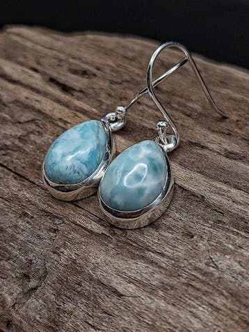 Uniek stuk: paar oorbellen in 925 zilver met larimar.
