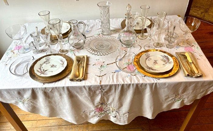 Production Française - Tafelkleed - 159 cm - 162 cm, Antiek en Kunst, Antiek | Kleden en Textiel