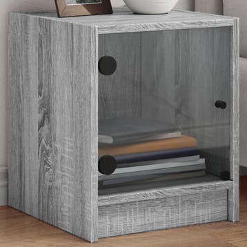 vidaXL Nachtkastjes met glazen deuren 2 st 35x37x42 cm grijs, Minder dan 45 cm, Verzenden, Nieuw, Minder dan 55 cm