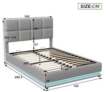 Hydraulisch tweepersoons opbergbed van kunstleer met hoofdei, Huis en Inrichting, Slaapkamer | Bedden, Verzenden, Nieuw