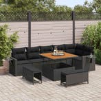 vidaXL Tuinbankenset 9 pcs Zwart poly rattan, Verzenden, Nieuw, Rotan, Meer dan 8 zitplaatsen