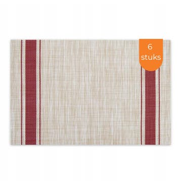 Placemats Set 6 Stuks 30x45 cm – Beige met Rode Strepen –, Ophalen of Verzenden, Nieuw