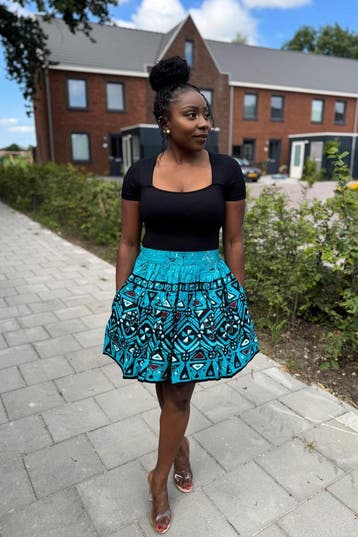Afrikaanse print mini rok - Turquoise Kampala Pattern - M, Kleding | Dames, Ophalen of Verzenden, Nieuw
