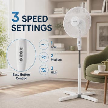 Zephir 40cm Staande Ventilator - 45W, 3 Snelheden, Verstelba, Verzenden, Nieuw in verpakking