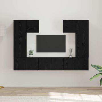 vidaXL Tv-meubelset Wandgemonteerd 7 pcs Zwart Eiken Bewerkt, Huis en Inrichting, Kasten | Televisiemeubels, Minder dan 50 cm