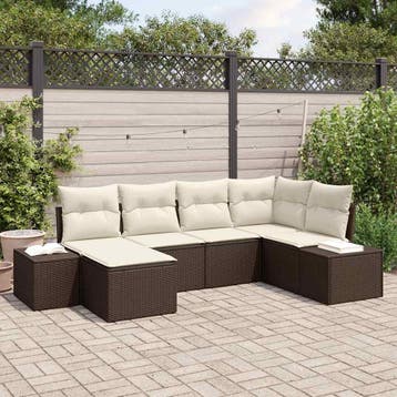 vidaXL Tuin Sofa Set 6 st Bruin en Crème poly rattan, Verzenden, Nieuw, Rotan, 6 zitplaatsen