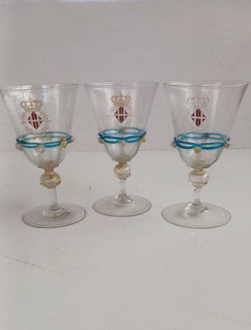 Antonio Salviati murano - Drinkset (3) - Regina Margherita -, Antiek en Kunst, Antiek | Glas en Kristal