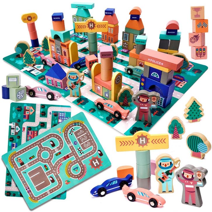 Educatieve Houten Blokken Set Stad – 160-delig – Met, Kinderen en Baby's, Speelgoed | Houten speelgoed, Ophalen of Verzenden