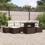 vidaXL Tuin Sofa Set met opslag 7 pcs Bruin Poly riet, Verzenden, Nieuw, Rotan, 7 zitplaatsen