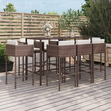 vidaXL 9-delige Tuinbarset met kussens poly rattan bruin, Verzenden, Nieuw, 8 zitplaatsen