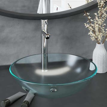 vidaXL Wastafel met kraan en pop-up afvoer mat gehard glas, Verzenden, Nieuw