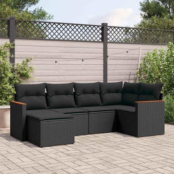 vidaXL 6-delige Loungeset met kussens poly rattan zwart, Tuin en Terras, Verzenden, Nieuw, Loungeset