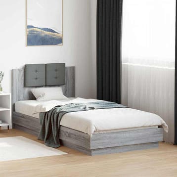 vidaXL Bedframe met Hoofdeinde Grijs Sonoma Bewerkt hout, Verzenden, Nieuw, Grijs, Hout