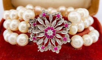 Armband - 18 karaat Witgoud Robijn - Diamant, Nieuw