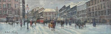 Italiaanse school (XX) - Scena di strada milanese invernale