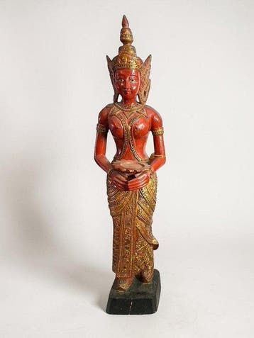 Zeer groot handgesneden houten Boeddhistisch-beeld – 113 cm
