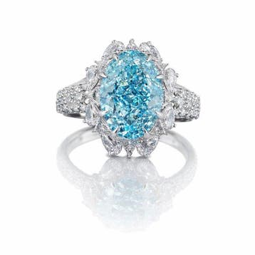 Ring - 14 karaat Witgoud - 7.58ct. tw. Blauw Diamant (Fancy, Nieuw