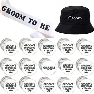 16-delige set Goom to Be met ballonnen, sjerp en buttons, Ophalen of Verzenden, Nieuw, Versiering, Geboorte of Huwelijk