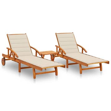 vidaXL Ligstoelen 2 st met tafel en kussens massief, Tuin en Terras, Verzenden, Nieuw