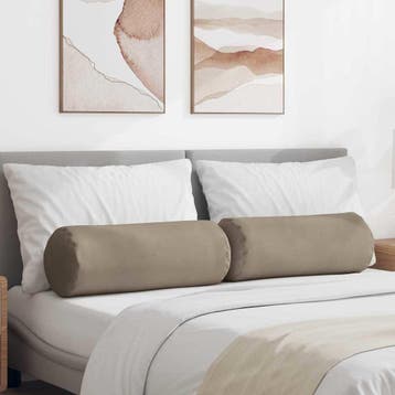 vidaXL Bolster Kussens 2 stuks Taupe Ø 25 x 70 cm Microvezel, Huis en Inrichting, Woonaccessoires | Kussens, Verzenden, Nieuw