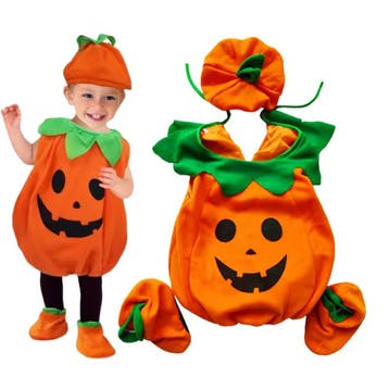 Pompoen Kostuum Kinderen – 4-delig Halloween - Maat 100, Ophalen of Verzenden, Nieuw