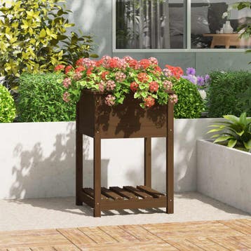 vidaXL Plantenbak met schap 54x54x81 cm grenenhout, Verzenden, Minder dan 60 cm, Nieuw, 60 cm of meer