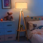 Houten vloerlamp tripod met stoffen kap, Verzenden, Nieuw