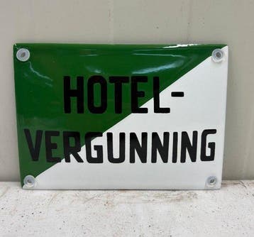 Emaille bord - Hotel-Vergunning – Nederlands Emaille Bord –