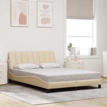 vidaXL Bedframe zonder matras Hanko stof crèmekleurig, Verzenden, Crème, Stof, Nieuw