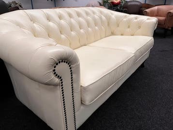 Chesterfield Maarssen  Creme Leren 3 Zits Chesterfield Bank, Ophalen, Chesterfield, Driepersoons, Leer
