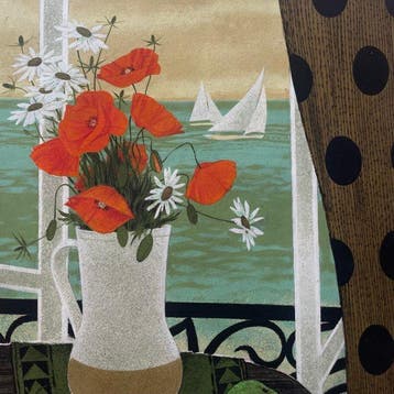 Yves Ganne (1931-2019) - Bouquet de coquelicots face à la, Antiek en Kunst