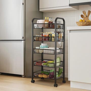 5-Laags Keuken Trolley met Wielen - Carbon Staal Opbergrek m, Verzenden, Nieuw