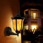 Solarlamp wandlamp Pieck met vlameffect en schemersensor, Tuin en Terras, Buitenverlichting, Kunststof, Verzenden, Minder dan 50 watt
