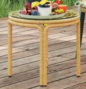 Ronde Rotan Bijzettafel Ø50 cm – Glas en Weerbestendig, Tuin en Terras, Tuintafels, Verzenden, Nieuw