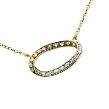 Gouden schakelketting met bicolor vaste diamanten hanger;..., Gebruikt, Ophalen of Verzenden, Met edelsteen, Goud