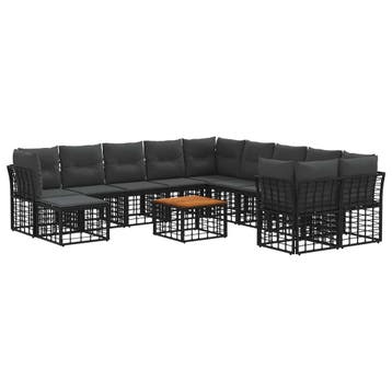 vidaXL Buiten bankenset 12 pcs Zwart en Donkergrijs, Verzenden, Nieuw, Rotan, 2 zitplaatsen