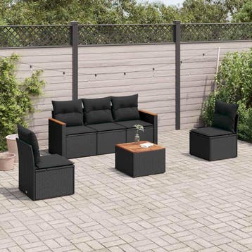 vidaXL 6-delige Loungeset met kussens poly rattan zwart, Verzenden, Nieuw, Loungeset