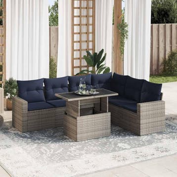 vidaXL 7-delige Loungeset met kussens poly rattan acacia, Verzenden, Nieuw, Loungeset