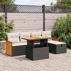 vidaXL 6-delige Loungeset met kussens poly rattan zwart, Verzenden, Nieuw, Rotan, Loungeset