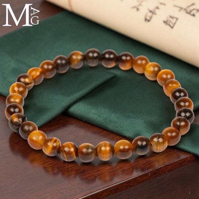 Tijgeroog elastische armband met 30 natuurlijke 6,5 mm, Verzamelen, Mineralen en Fossielen