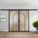 Dubbele stalen schuifdeur koofsysteem Zwart -2 Vlaks rond Ma, Doe-het-zelf en Verbouw, Kozijnen en Schuifpuien, Nieuw, Metaal