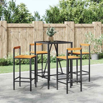 vidaXL 5-delige Tuinbarset poly rattan en massief acaciahout, Verzenden, Nieuw, 4 zitplaatsen
