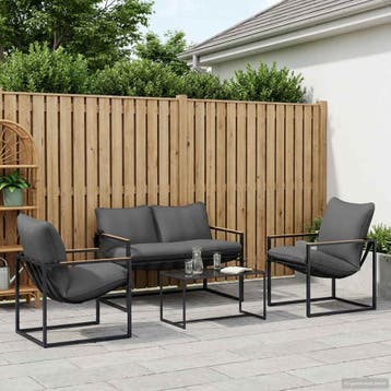 vidaXL Tuinbankenset 4 st Zwart en Anthraciet Staal, Verzenden, Nieuw, Rvs, 4 zitplaatsen