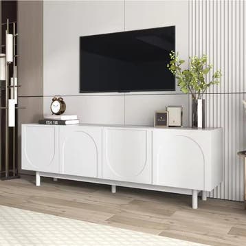 Modern TV-meubel 175 cm – Wit met 4 Deuren en Planken, Verzenden, Nieuw