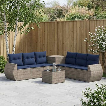 vidaXL Bankstel 8 st Grijs en Marineblauw Poly Rattan en, Huis en Inrichting, Verzenden, Nieuw