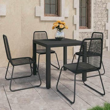 vidaXL 5-delige Tuinset PVC-rattan zwart, 4 zitplaatsen, Kunststof, Verzenden, Nieuw