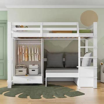 Hoogslaper 90x200 cm – Kinderbed met Bank en Kledingkast, Verzenden, Nieuw