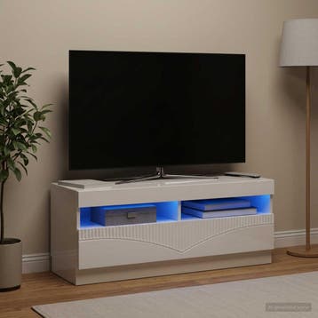 vidaXL LED tv-meubel Hoogglans Wit Bewerkt hout, Huis en Inrichting, Minder dan 50 cm, Verzenden, Nieuw, Minder dan 100 cm